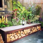 Cortenstaal tuinbank, houtopslag, Tuin en Terras, Ophalen of Verzenden, Nieuw, Metaal