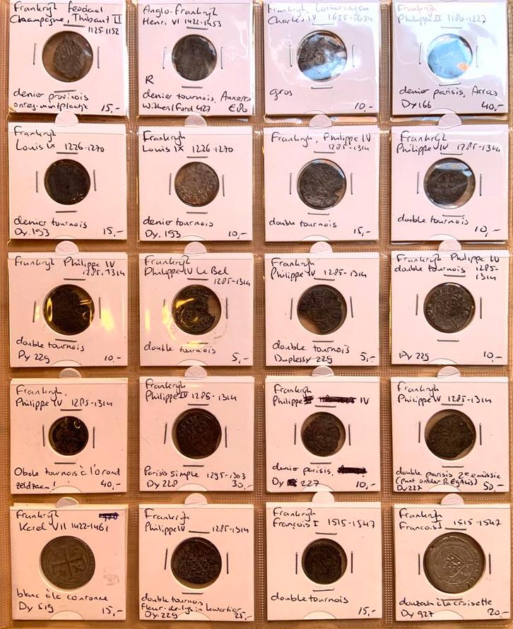 Frankrijk 20x Middeleeuwse munten waarbij zilver, Postzegels en Munten, Munten | Europa | Niet-Euromunten, Frankrijk, Zilver, Ophalen of Verzenden
