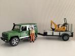 Bruder Land Rover met ahw, JCB micrograafkraan en speelfig., Ophalen of Verzenden, Zo goed als nieuw