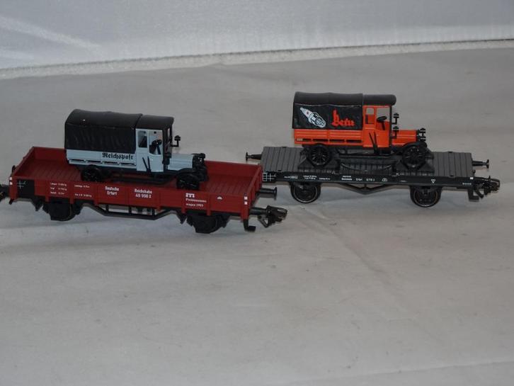 2x Marklin 46841/84504 platte wagon met oldtimertruck (#704), Hobby en Vrije tijd, Modeltreinen | H0, Nieuw, Wagon, Wisselstroom