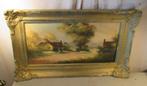 Mooi Antiek Geschilderd Werk 'Hoeve en Schuur' - gesign, Antiek en Kunst, Kunst | Schilderijen | Klassiek, Ophalen of Verzenden
