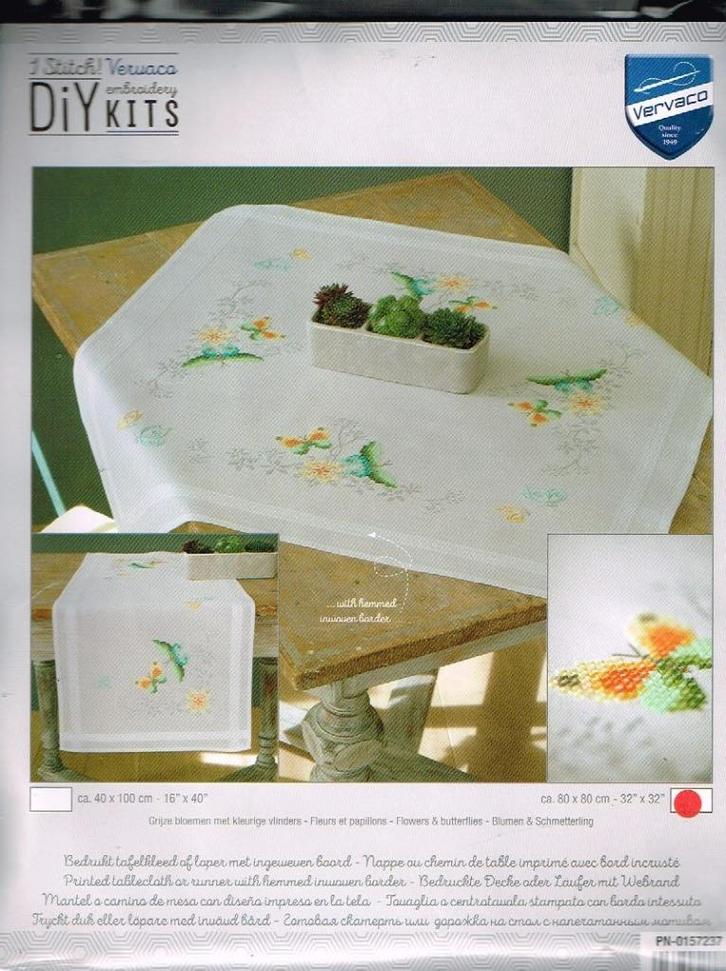 Cado vervaco borduurpakket dekservet, bloemen en vlinders, Hobby en Vrije tijd, Borduren en Borduurmachines, Nieuw, Borduurpakket