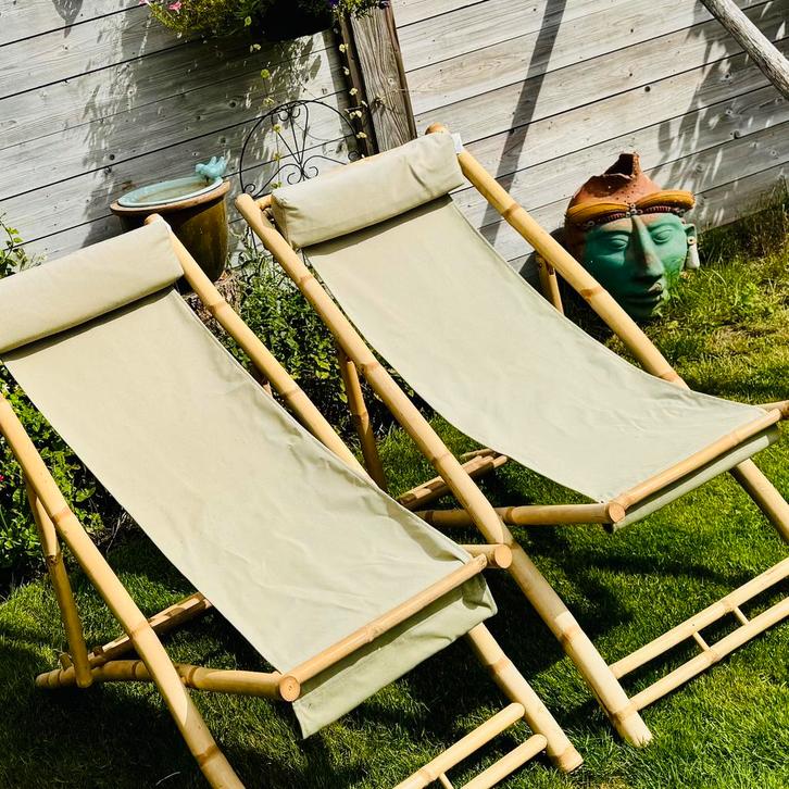 2 NEW bamboe standstoel - ligstoel – KOOPJE, Tuin en Terras, Ligbedden, Zo goed als nieuw, Verstelbaar, Ophalen