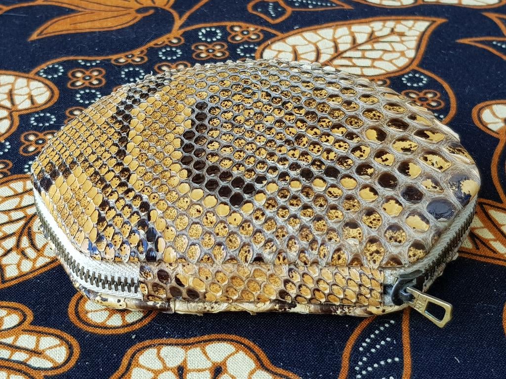 Mooie complete oude vintage compact van slangenleer 11 cm., Antiek en Kunst, Ophalen of Verzenden