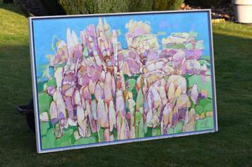 Frans Manders, Abstract kunstwerk ,fantasie tuin op paneel. beschikbaar voor biedingen