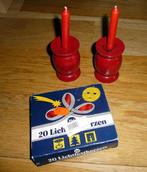 Twee houten kaarsenkandelaars met kaarsjes, Diversen, Gebruikt