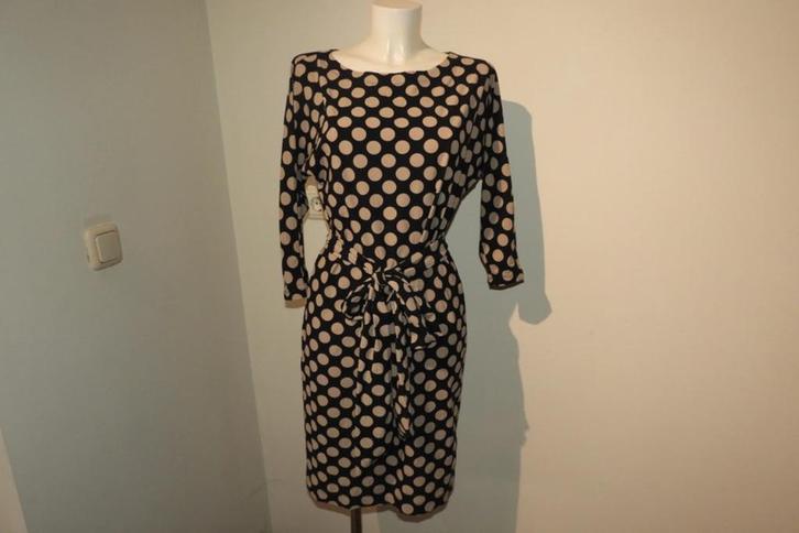 Ladress polkadot stretch travel stof jurk strik band XS/S, Kleding | Dames, Jurken, Zo goed als nieuw, Maat 34 (XS) of kleiner