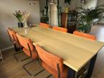 6 oranje rib eettafel stoelen met chromen buisframe, Ophalen, Gebruikt, Overige kleuren, Eén