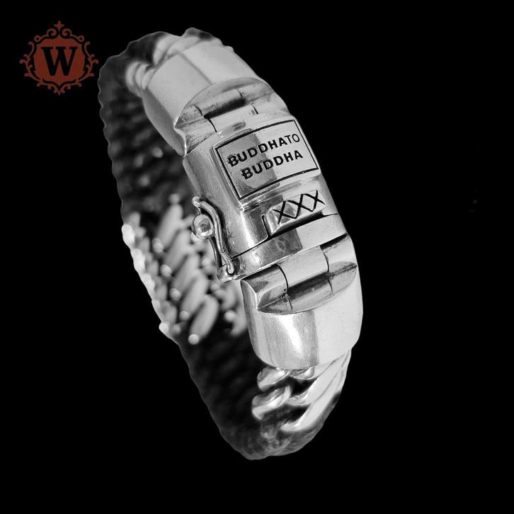 BEN MIX ZILVER MET LEER maat F     Buddha to Buddha armband, Sieraden, Tassen en Uiterlijk, Armbanden, Zo goed als nieuw, Leer