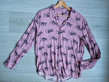 Roze blouse met aapjes print Hema maat L beschikbaar voor biedingen