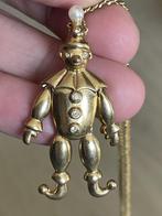Vergulde vintageketting met bewegende clownhanger, Ophalen of Verzenden, Gebruikt, Goud, Overige materialen