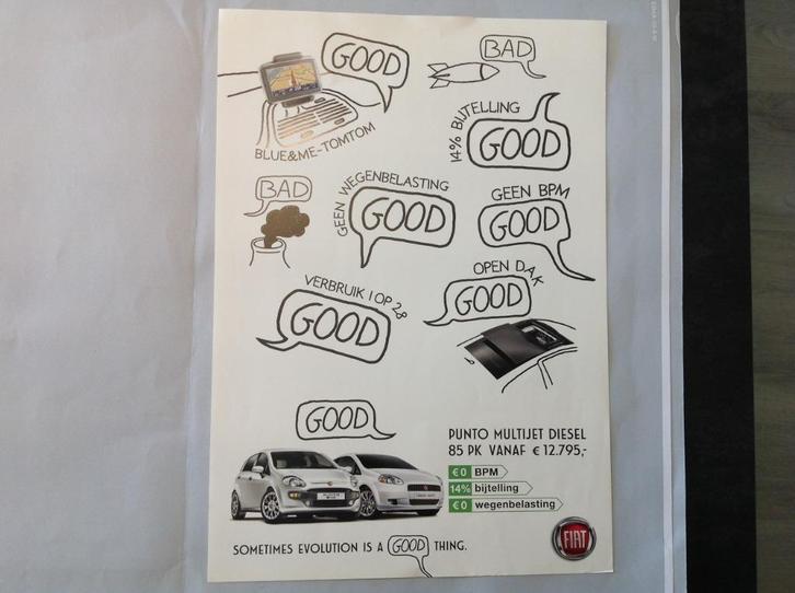 Fiat Grande Punto, Punto Evo MJ Diesel sheet NED 2 blz 2010, Boeken, Auto's | Folders en Tijdschriften, Nieuw, Overige merken
