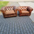 2 Industriële Chesterfield XL fauteuils + GRATIS BEZORGING, Chesterfield, Gebruikt, Leer, Ophalen of Verzenden