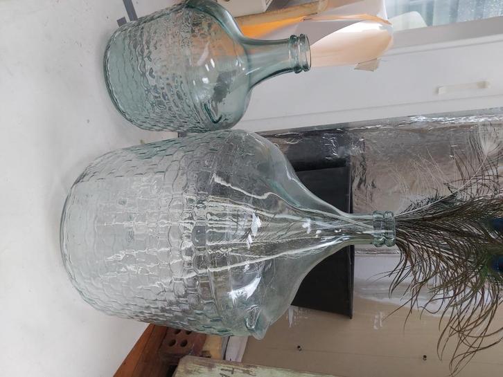 Glazen vazen met reliëf en groene schaduw 42 hg & 56 hg nw, Huis en Inrichting, Woonaccessoires | Vazen, Nieuw, Overige kleuren