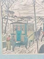 houtsnede woonwagens in de winter Jan Franken Pzn., Antiek en Kunst, Ophalen