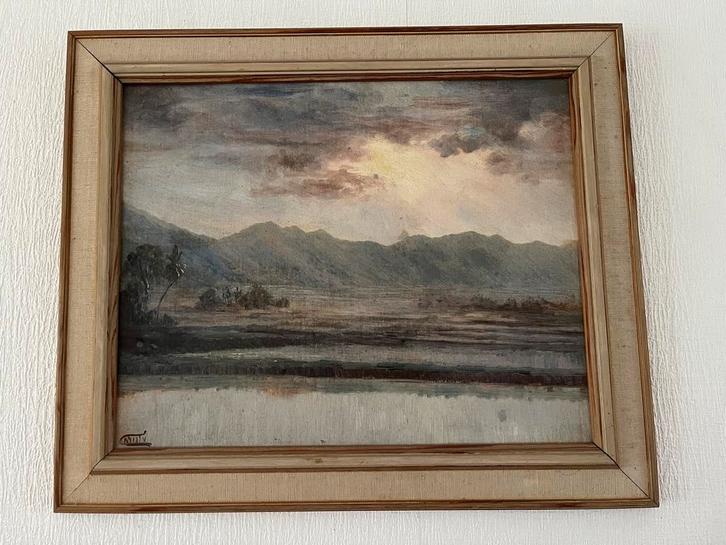 Indonesisch Landschap Schilderij, Antiek en Kunst, Kunst | Schilderijen | Klassiek, Ophalen of Verzenden