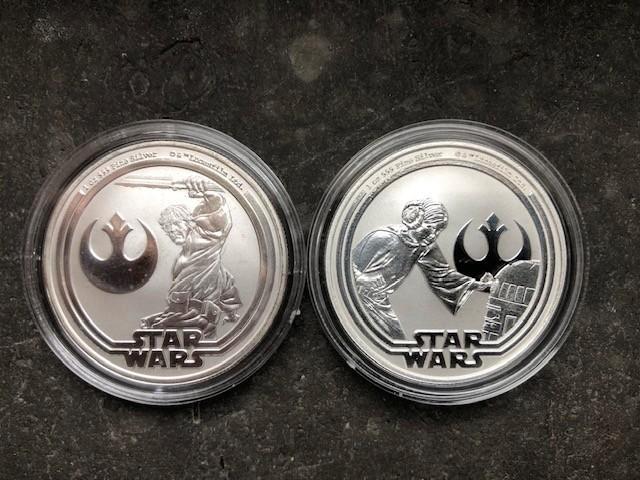 2025 Niue Star Wars Trilogy - Luke & Leia - 2 x 1 oz silver, Postzegels en Munten, Munten | Oceanië, Losse munt, Zilver, Ophalen of Verzenden