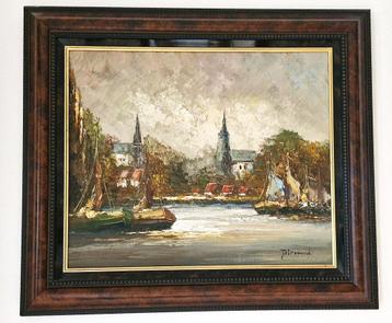 Olie verfschilderij met haven. Picard. beschikbaar voor biedingen