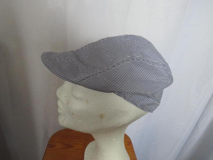 platte pet blauw wit gestreepte polyester flat cap mt 57, Kleding | Heren, Hoeden en Petten, Gedragen, Pet, 57 cm (M, 7⅛ inch) of minder