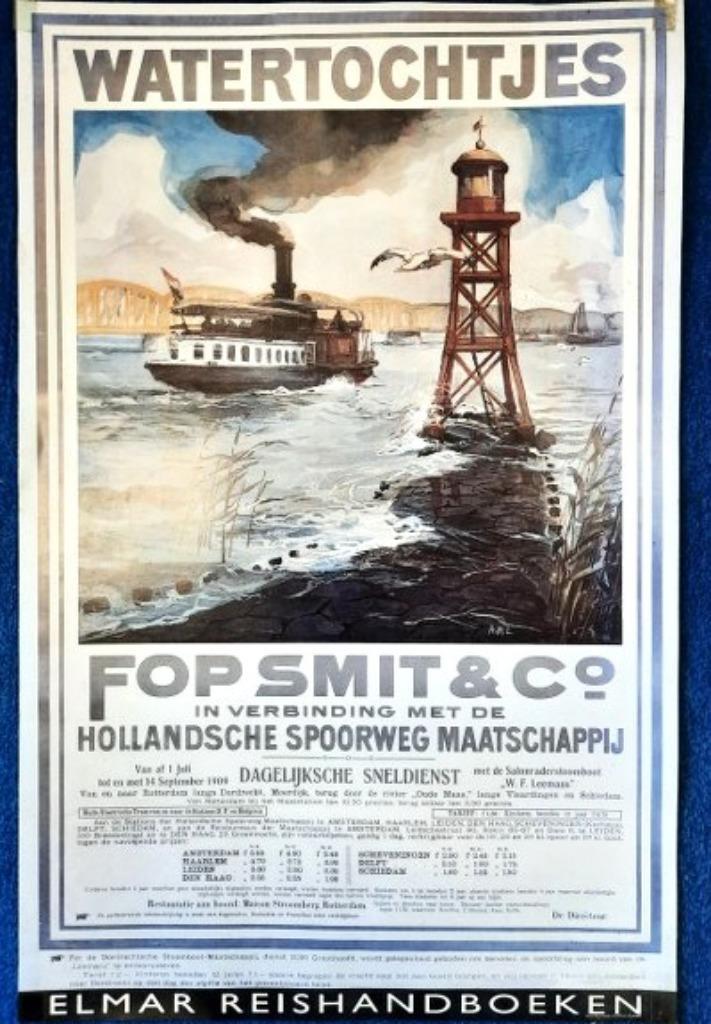 Poster Watertochtjes Fop Smit, Verzamelen, Scheepvaart, Gebruikt, Kaart, Foto of Prent, Ophalen