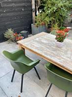Tuintafel met 6 groene Hartman stoelen, Tuin en Terras, Ophalen, Overige materialen, Gebruikt, Eettafel