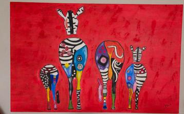 Vrolijk gekleurd zebra schilderij beschikbaar voor biedingen