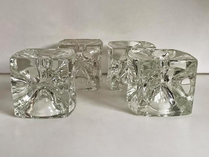 Vintage Rudolf Jurnikl Sklo Union Ice Cube kandelaars 1960, Antiek en Kunst, Antiek | Glas en Kristal, Verzenden
