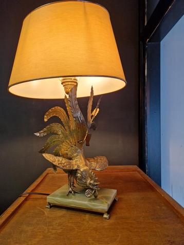 Prachtige Vintage Tafellamp Met vergulde Haan