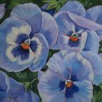 Schilderij viooltjes acrylverf op doek, Ophalen of Verzenden