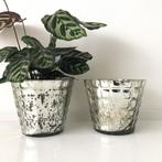 Riviera Maison glazen windlichten / bloempotten zilver glas, Tuin en Terras, Bloempotten, Overige materialen, Rond, Ophalen of Verzenden
