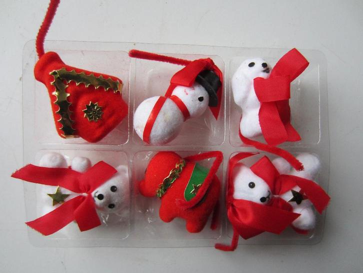 retro kerstversiering 6 kleine vilten kerstornamenten, Diversen, Kerst, Gebruikt, Ophalen of Verzenden