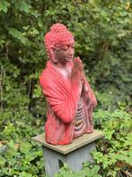 Rode Buddha op Sokkel - 68cm, Tuin en Terras, Tuinbeelden, Ophalen of Verzenden, Gebruikt, Metaal
