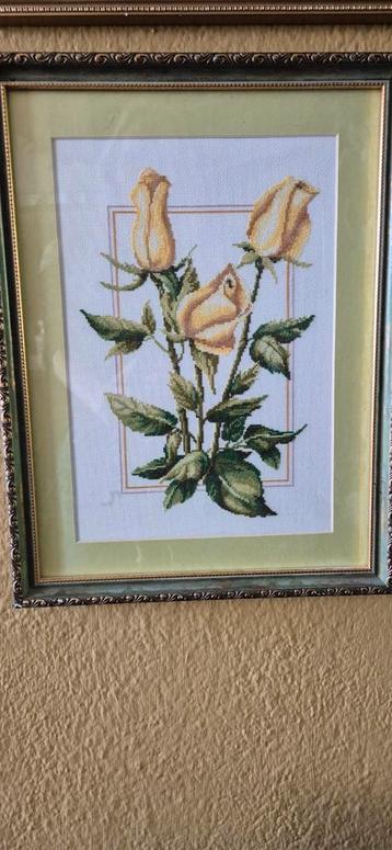 Geborduurd Bloemen Schilderij - Roos beschikbaar voor biedingen
