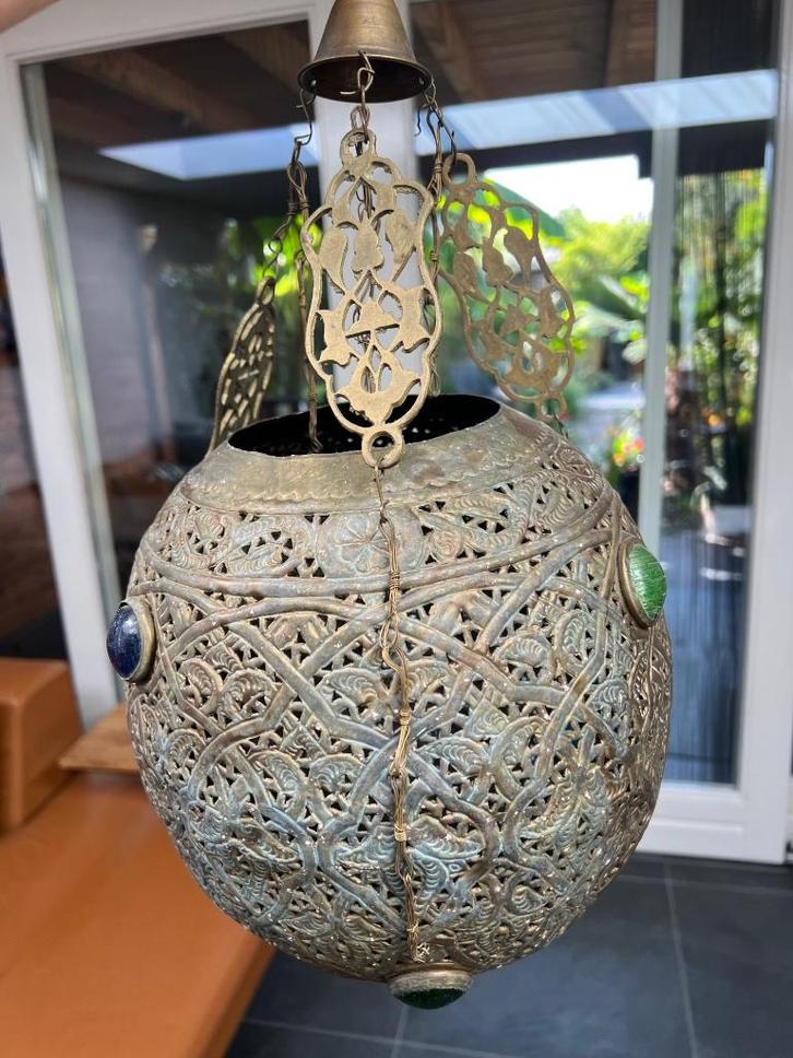 Arabisch marokkaans brons lantaarn lamp geoxideerd vintage, Huis en Inrichting, Lampen | Hanglampen, Gebruikt, Minder dan 50 cm