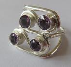 Koopje! Zilveren design ring(no 44) met 4 x amethist, incl v, Sieraden, Tassen en Uiterlijk, Ringen, 18 tot 19, Verzenden, Zo goed als nieuw