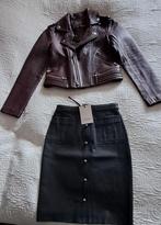 Maje Leren Bikerjas en Aje Leren Rok- Maat 34/36, Kleding | Dames, Rokken, Zwart, Ophalen of Verzenden, Zo goed als nieuw, Maat 34 (XS) of kleiner