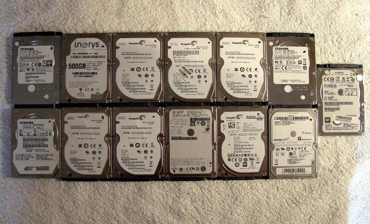 13x 500gb laptop hdd - uitvoerig gewist getest, Computers en Software, Harde schijven, Gebruikt, Laptop, Intern, HDD, SATA, Ophalen