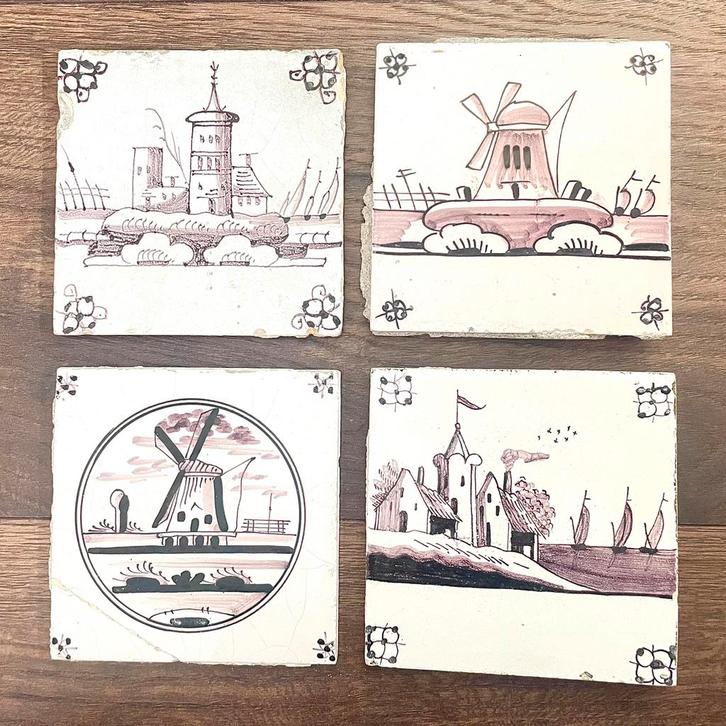 Antieke tegels - 18e eeuw - bodemvondsten - mangaan tegels, Antiek en Kunst, Antiek | Wandborden en Tegels, Ophalen of Verzenden