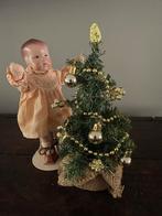 Vintage mini kerstboompje met goudkleurige versiering, Diversen, Kerst, Ophalen of Verzenden, Zo goed als nieuw