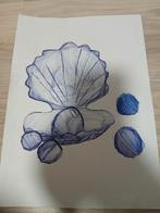 Pen tekening - Schelp en stenen, Antiek en Kunst, Ophalen