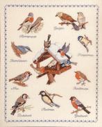 Borduurwerk, zijde, vogels, voederhuisje, vintage, Hobby en Vrije tijd, Borduren en Borduurmachines, Ophalen, Gebruikt, Handborduren