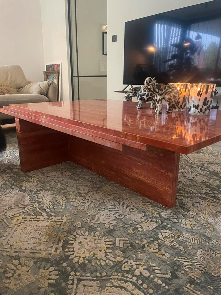 Italiaanse rosso travertin salon tafel, Huis en Inrichting, Tafels | Salontafels, Zo goed als nieuw, Minder dan 50 cm, 50 tot 100 cm