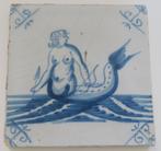 Uit inboedel: Antieke tegel blauw/wit Mermaid (zeemeermin), Verzenden