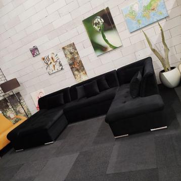 *NIEUW | Showroommodel | Hoekbank | U-vorm | Velvet | Zwart beschikbaar voor biedingen
