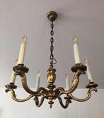 Zware massief messing of geelkoperen 6-armige kroonluchter, Ophalen, Gebruikt, Metaal, Klassiek
