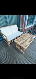 3-delige bamboo loungeset, twee-zits bank en bijzettafel, Tuin en Terras, Tuinsets en Loungesets, Tuinset, Bank, Ophalen of Verzenden