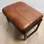 Scandinavisch houten hocker / zitje met cognac bekleding, Ophalen of Verzenden, Zo goed als nieuw, Rechthoekig, 50 tot 75 cm