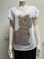 Elisabetta Franchi t-shirt wit opdruk hond + ketting goud 38, Maat 38/40 (M), Elisabetta Franchi, Wit, Ophalen of Verzenden