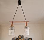 Vintage Deense Design Hanglamp Teakhout & Glas, Gebruikt, Glas, Ophalen of Verzenden, Deens design