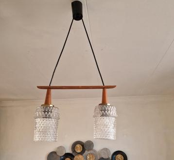 Vintage Deense Design Hanglamp Teakhout & Glas beschikbaar voor biedingen